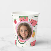 Wassermelone und Erdbeeren Foto und Name Paper Pappbecher (Vorderseite)