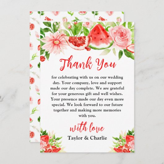 Wassermelone und Granatapfel Dankeskarte (Vorne/Hinten)