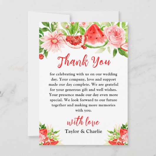 Wassermelone und Granatapfel Dankeskarte (Vorderseite)