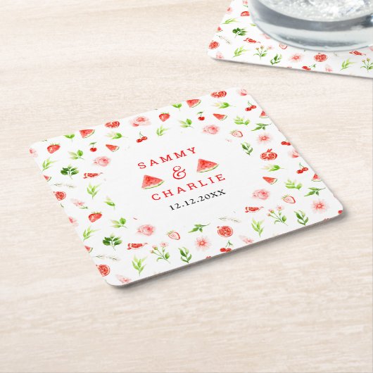 Wassermelone und Granatapfel Rechteckiger Pappuntersetzer (angewinkelt)