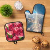 Wassermelone und Wolken Ofenhandschuh & Topflappen-Set (Oben Unten)