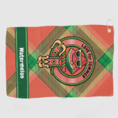 Wassermelone Wappen über Tartan Golf Handtuch (Horizontal)