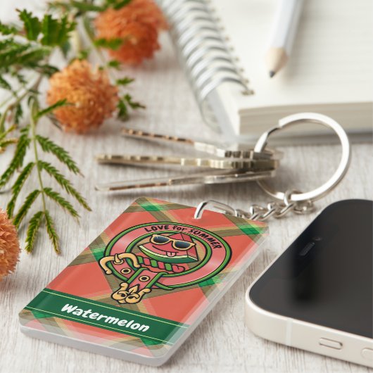 Wassermelone Wappen über Tartan Schlüsselanhänger (Vorderseite rechts)