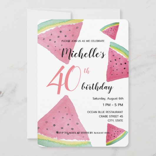 Wassermelone Wasserfarbe Handgestrichen Einladung (Vorderseite)