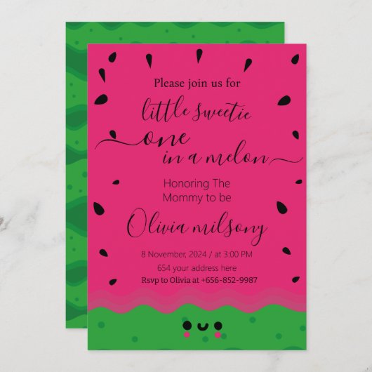 Wassermelone Wasserfarbe in einer Melodie Einladung (Vorne/Hinten)