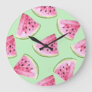 Wassermelone Wasserfarbe, nahtlose Sommermuster. Große Wanduhr