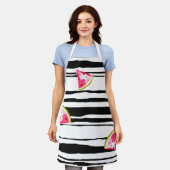 Wassermelone Wecken auf Schwarz Streifen Weißes Mu Schürze (Getragen)