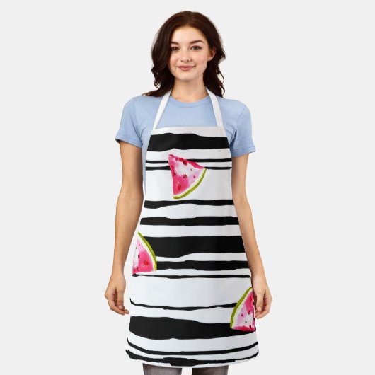 Wassermelone Wecken auf Schwarz Streifen Weißes Mu Schürze (Getragen)