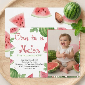 Wassermelonen 1. Geburtstags-Foto-Einladungskarte Einladung