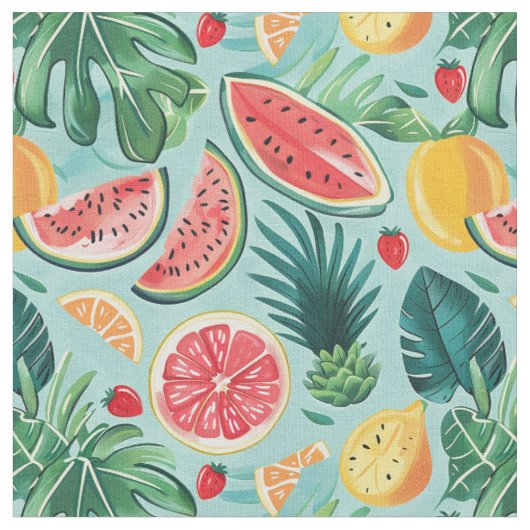 Wassermelonen-, Ananas- und Zitrusmuster Stoff (Nahaufnahme)