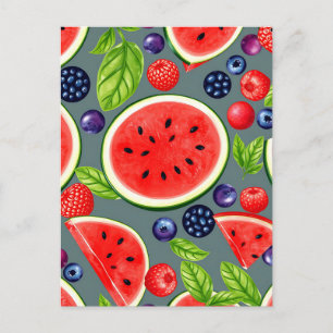 Wassermelonen-Beeren-Sommer-Muster Postkarte