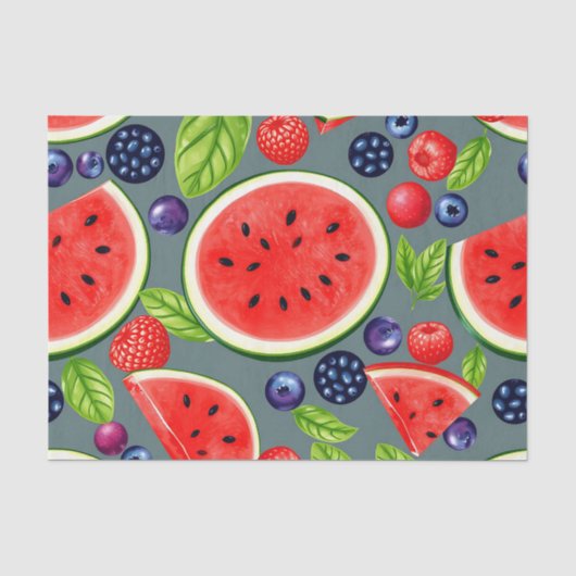 Wassermelonen-Beeren-Sommer-Muster Seidenpapier (Vorderseite)