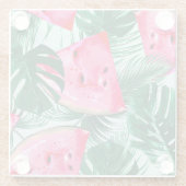 Wassermelonen, Blätter aus Palmen: tropisches naht Glasuntersetzer (Rückseite)