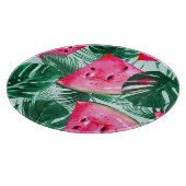 Wassermelonen, Blätter aus Palmen: tropisches naht Schneidebrett (Ecke)