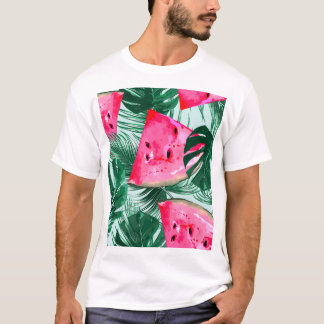 Wassermelonen, Blätter aus Palmen: tropisches naht T-Shirt