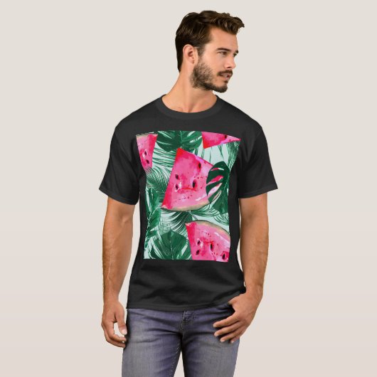 Wassermelonen, Blätter aus Palmen: tropisches naht T-Shirt (Vorne ganz)
