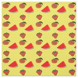Wassermelonen, Erdbeeren und Pfirsiche auf gelb Stoff