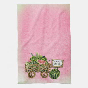 Wassermelonen-Ernte Farmhouse-Wasserfarbe Holzkarr Geschirrtuch