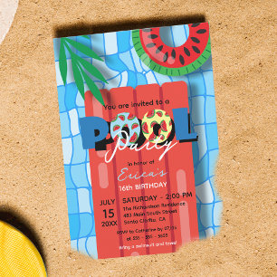Wassermelonen-Float-Süße-16-Poolparty-Geburtstag Einladung