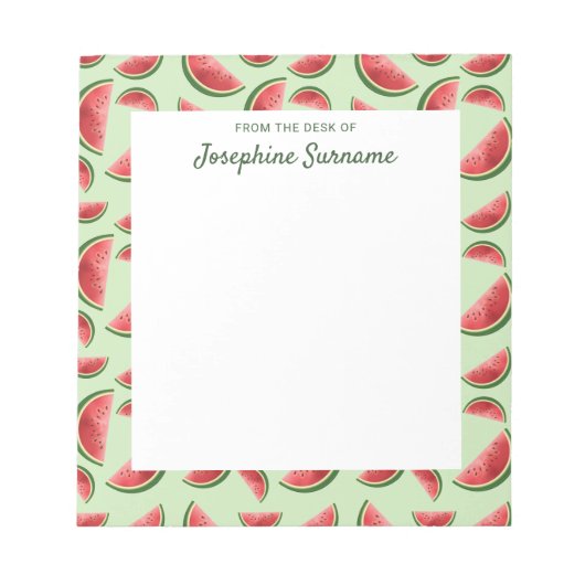 Wassermelonen-Fruchtmuster auf Grün mit benutzerde Notizblock (Vorderseite)
