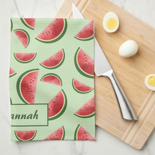 Wassermelonen-Fruchtmuster auf Grün mit Individuel Geschirrtuch (Viertel Falte)