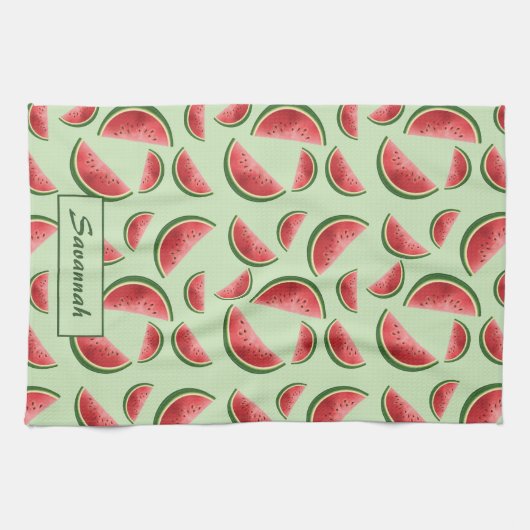 Wassermelonen-Fruchtmuster auf Grün mit Individuel Geschirrtuch (Horizontal)