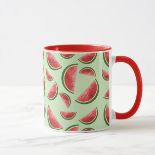 Wassermelonen-Fruchtscheiben-Muster auf Grün Tasse