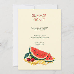 Wassermelonen-Gingham-Sommer-Picknick-Einladung Einladung