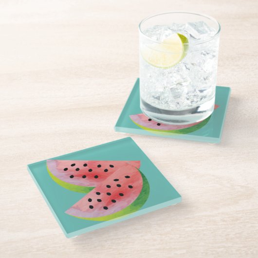 Wassermelonen Hälften Pink Glasuntersetzer (Schrägansicht)