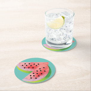 Wassermelonen Hälften Pink Runder Pappuntersetzer