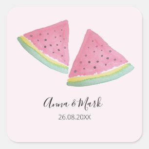 Wassermelonen-Illustration Aquarell Handgemalt Quadratischer Aufkleber