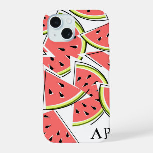 Wassermelonen-iPhone-Hülle 'Monogramm' vertikal iPhone 15 Hülle