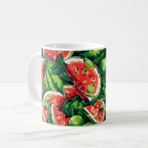 Wassermelonen, Limette, Wassermelonenblätter, klei Kaffeetasse