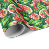 Wassermelonen, Limon, Wassermelonen-Blätter, klein Geschenkpapier (Rolleneckpunkt)