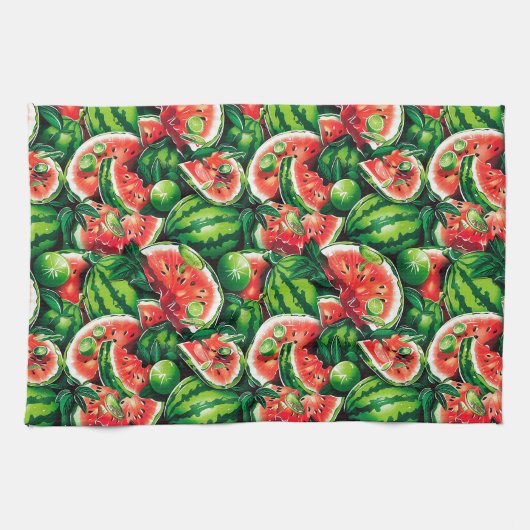 Wassermelonen, Limon, Wassermelonen-Blätter, klein Geschirrtuch (Horizontal)