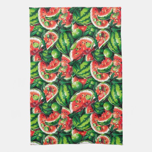 Wassermelonen, Limon, Wassermelonen-Blätter, klein Geschirrtuch (Vertikal)