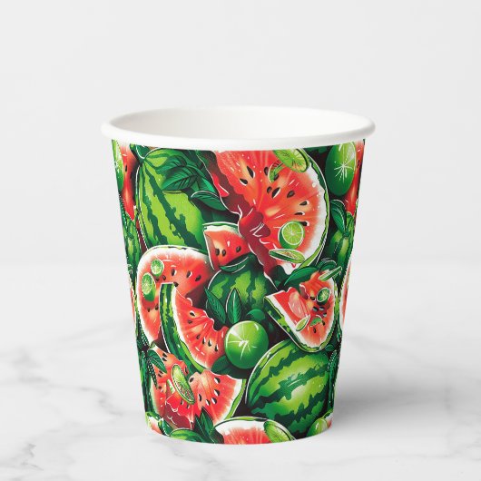 Wassermelonen, Limon, Wassermelonen-Blätter, klein Pappbecher (Vorderseite)