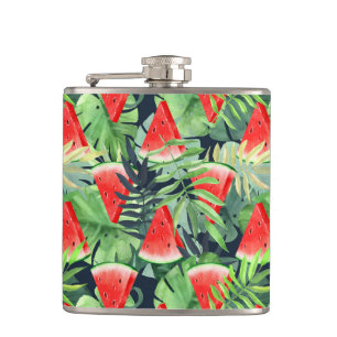 Wassermelonen mit tropischen Blätter Flachmann