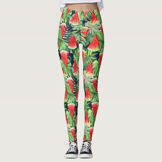 Wassermelonen mit tropischen Blätter Leggings (Vorderseite)