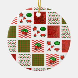 Wassermelonen-Patchwork Keramik Ornament