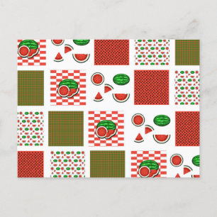 Wassermelonen-Patchwork Postkarte