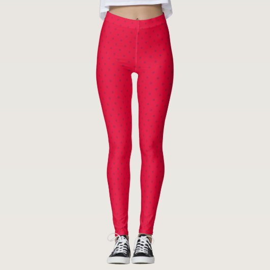 Wassermelonen-Rot Punkte-Muster Leggings (Vorderseite)