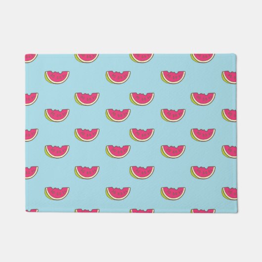 Wassermelonen-Scheiben auf Aquamarinem Muster Fußmatte (Vorderseite)