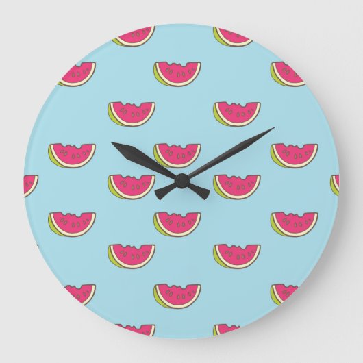 Wassermelonen-Scheiben auf Aquamarinem Muster Große Wanduhr (Vorderseite)