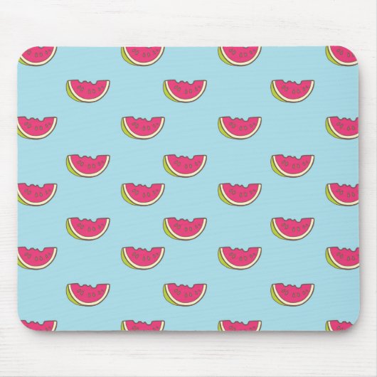 Wassermelonen-Scheiben auf Aquamarinem Muster Mousepad (Vorne)