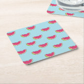 Wassermelonen-Scheiben auf Aquamarinem Muster Rechteckiger Pappuntersetzer (angewinkelt)