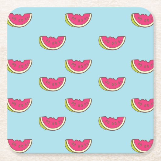 Wassermelonen-Scheiben auf Aquamarinem Muster Rechteckiger Pappuntersetzer (Vorderseite)