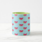 Wassermelonen-Scheiben auf Aquamarinem Muster Tasse (Zentrum)
