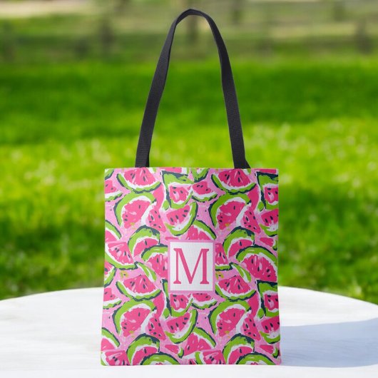 Wassermelonen-Scheiben-Muster-Monogramm Rosa Tasche