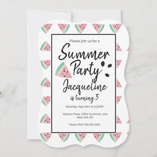 Wassermelonen Scheiben und Samen Sommer Fruchtigke Einladung (Vorderseite)